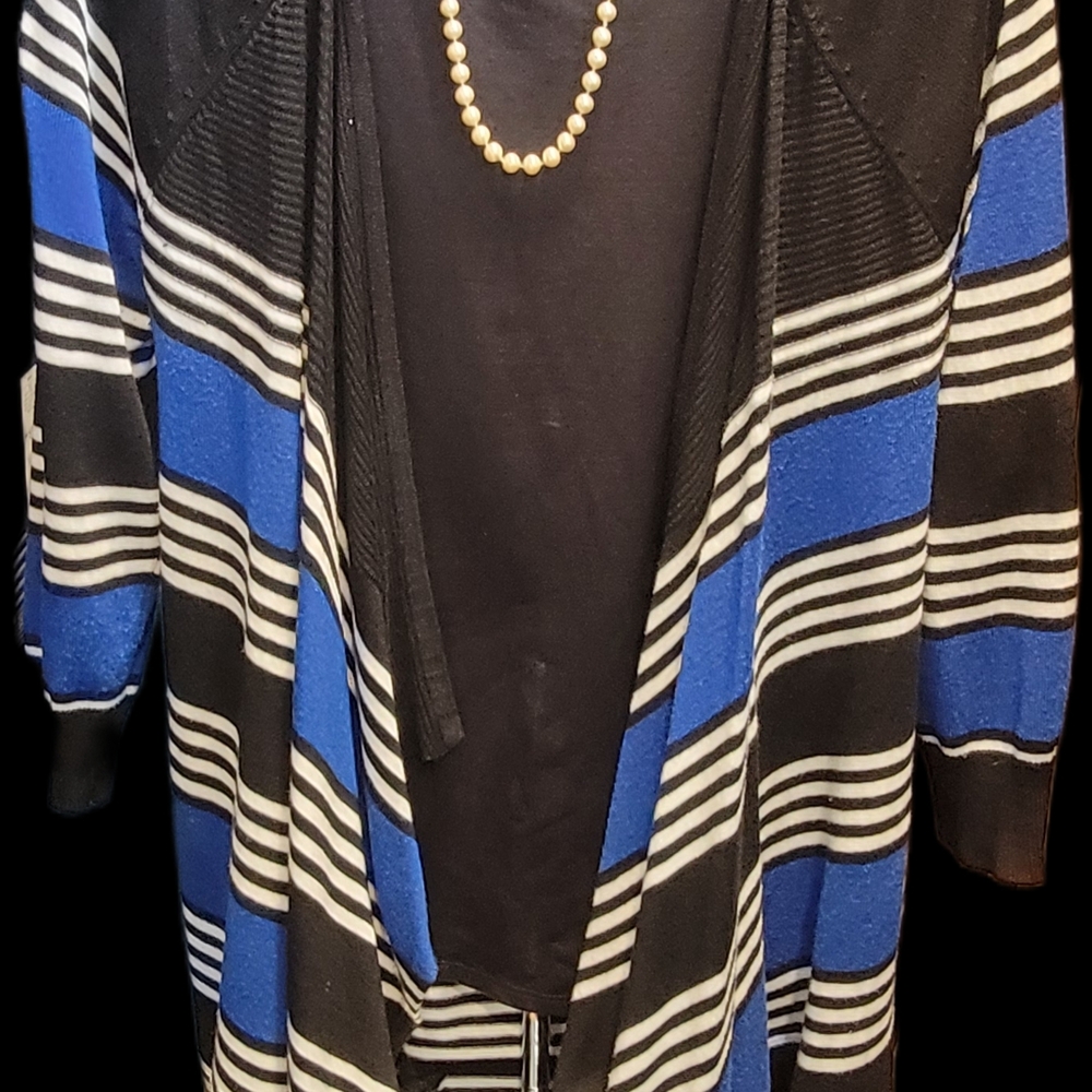 Cable & Gauge Blue and Black Striped Cardigan - Picture 3 of 3